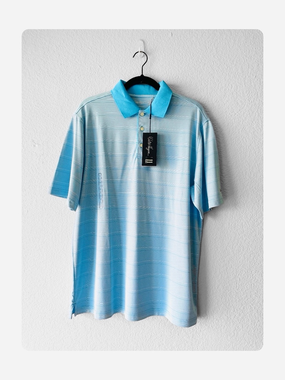 ★ Walter Hagen NWT Striped Elevated Basic Gift Idea Golf Polo Shirt Blue L★